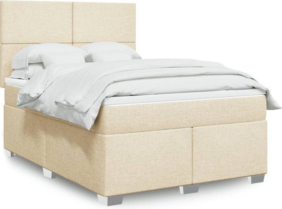 vidaXL Boxspring met matras stof crèmekleurig 140x190 cm