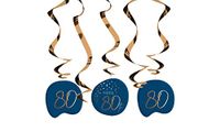 Folat 66580 Hangdecoratie Elegant True Blue 80 Jaar - 5 stuks