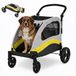 IDEALHOUSE Heavy-Duty XL hondenwagen/hondenbuggy voor grote honden tot 75 kg, extra brede cabine, 5-zijdig mesh, schokabsorberende 360° wielen, rem, opvouwbaar met 1 klik, verstelbare handgreep, geel