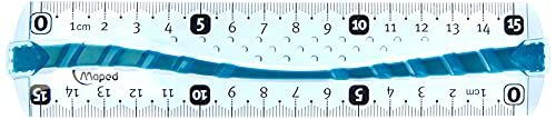 Maped Platte liniaal, onbreekbaar, met vuilafstotende randen en zacht, antislip, platte liniaal, 15 cm, kleur: blauw