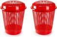 Plasticforte Panier à linge avec couvercle - 2x pièces - 50 litres - rouge - rond - D45 x H57 cm - panier de rangement