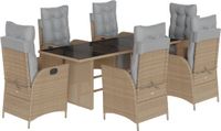 vidaXL 7-delige tuinset met kussens, polyrattan, gemengd beige