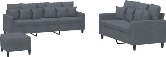 VidaXL 3-delige Loungeset met kussens fluweel donkergrijs