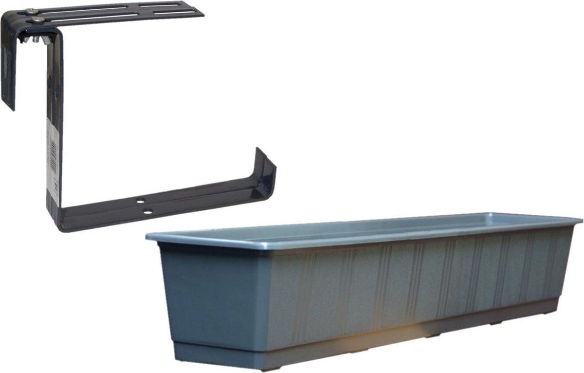 Geli Kunststof plantenbak antraciet grijs rechthoekig 80 cm met 2 verstelbare railing beugels