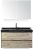 BES LED Dante Badmeubelset 100 cm - Craft Oak - Wastafel Hardsteen Wit Lucca met Spiegelkast