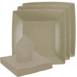 Santex feest/verjaardag servies set - 20x bordjes/20x servetten - taupe/beige - karton
