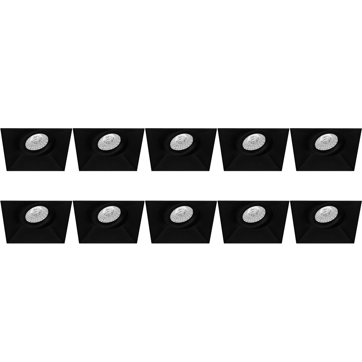 BES LED Spot Armatuur 10 Pack - Pragmi Nivas Pro - GU10 - Inbouw Vierkant - Mat Zwart - Aluminium - Trimless - Kantelbaar - 150mm