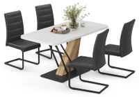 Vicco Eettafel set Fenaro Wit/Goudkleurig Eiken 120 x 80 cm met 4 eetkamerstoelen, zwart