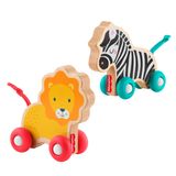Fisher-Price Houten Duwdieren Leeuw en Zebra, voor baby's en peuters, 0,5-2 jaar