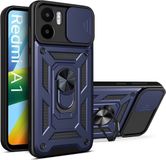 Merkloos Hoesje met Camera Slider Geschikt voor de Xiaomi Redmi A1 / A2 - Back Cover met Ingebouwde Kickstand Ring - Beschermhoes gemaakt van TPU Blauw