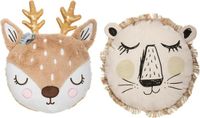 Atmosphera Dieren sierkussen set kinderkamer - hert/leeuw - 31/38 cm - polyester