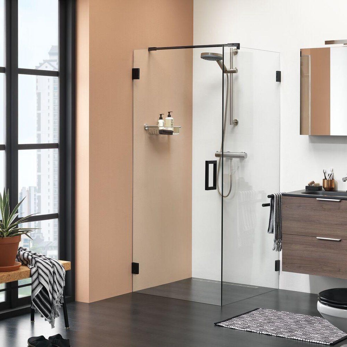 Sealskin I AM Zijwand 100x200cm mat zwart 8mm helder veiligheidsglas met antikalk