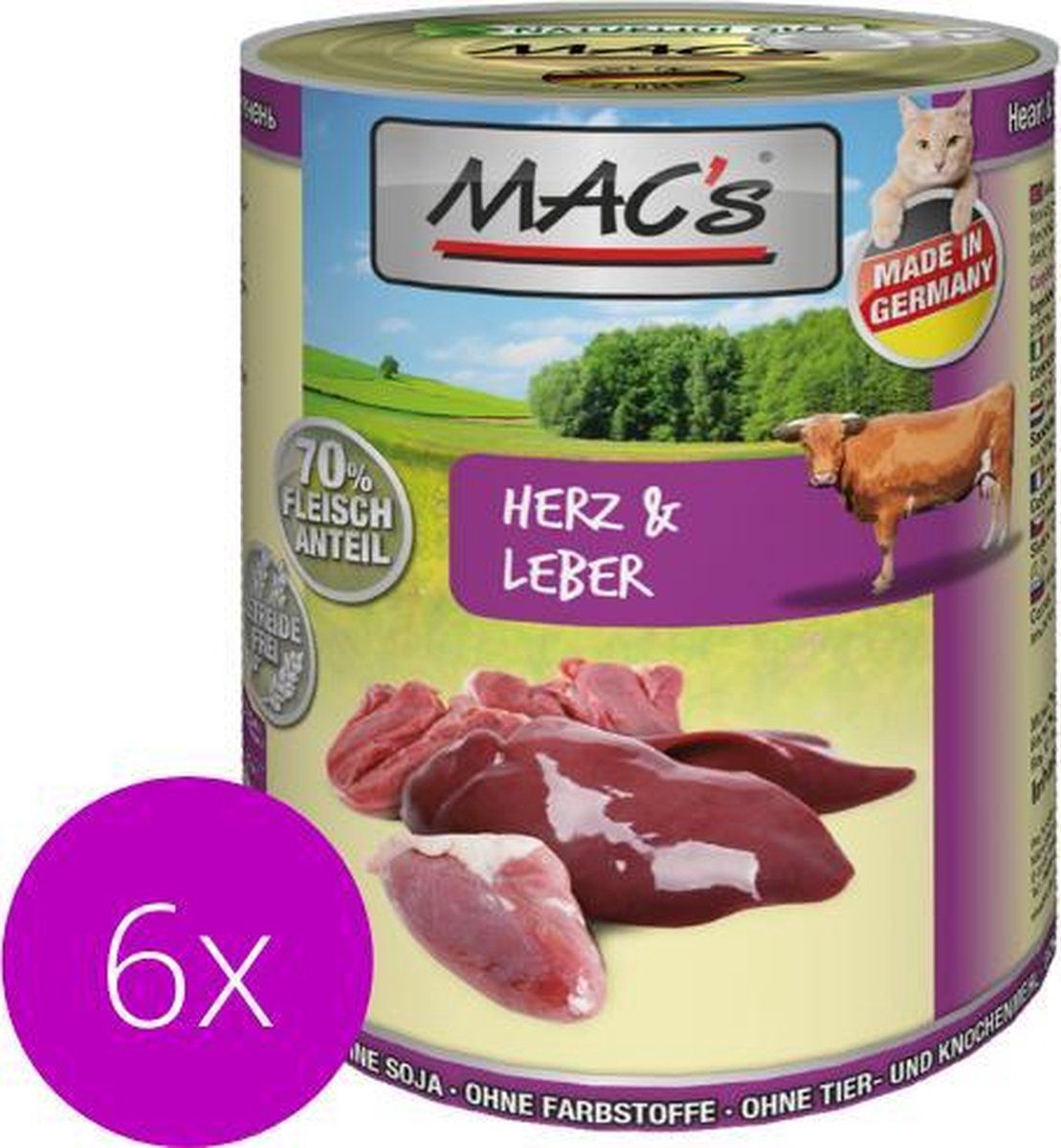 MAC's Kattenvoer Natvoer Blik - 70% Hart & Lever - 6 x 400g