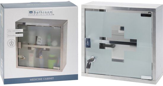 Relaxwonen Medicijnkastje - RVS - 13x31x30cm - Met Slot