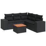 vidaXL 6-delige Loungeset met Kussens, Poly Rattan, Zwart