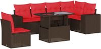vidaXL 7-delige dining loungeset met kussens, bruin, polyrotan