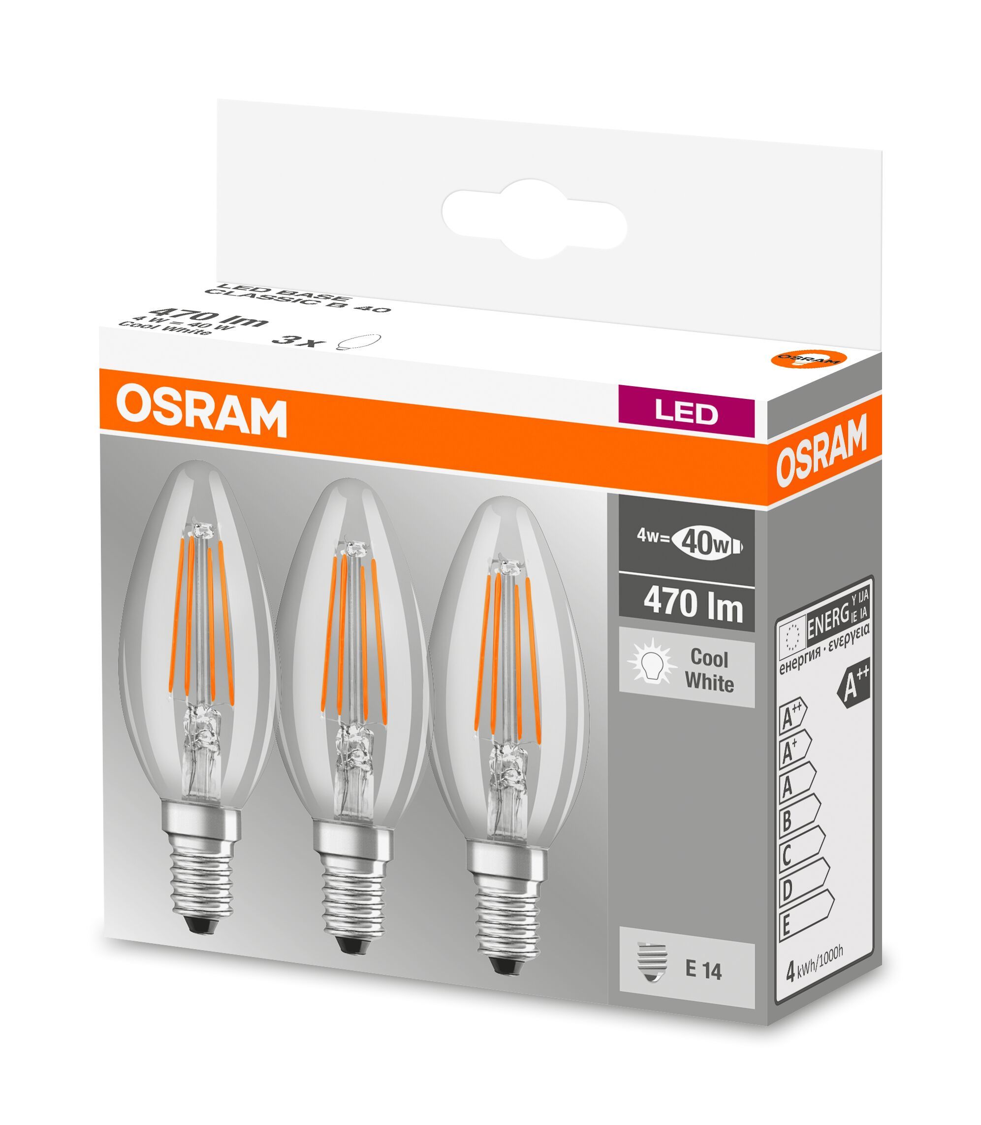 LEDVANCE 1214475 LED-lamp E14 4W - Koel wit - 470 lm - 3 stuks