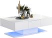 Table basse sans marque - Table basse moderne laquée blanche avec tiroirs et éclairage LED - 100x60x35cm - Blanc
