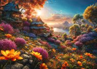 Puzzel Bloeiende Tuin 1000 Pièces avec Poster