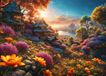 Puzzel Bloeiende Tuin 1000 Pièces avec Poster