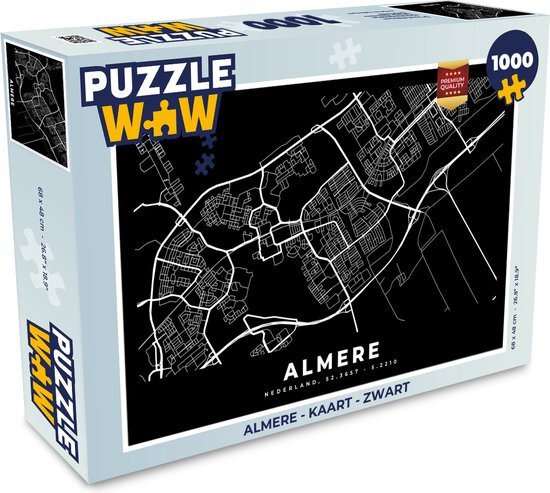 MuchoWow Puzzel Almere - Kaart - Zwart - Legpuzzel - Puzzel 1000 stukjes volwassenen