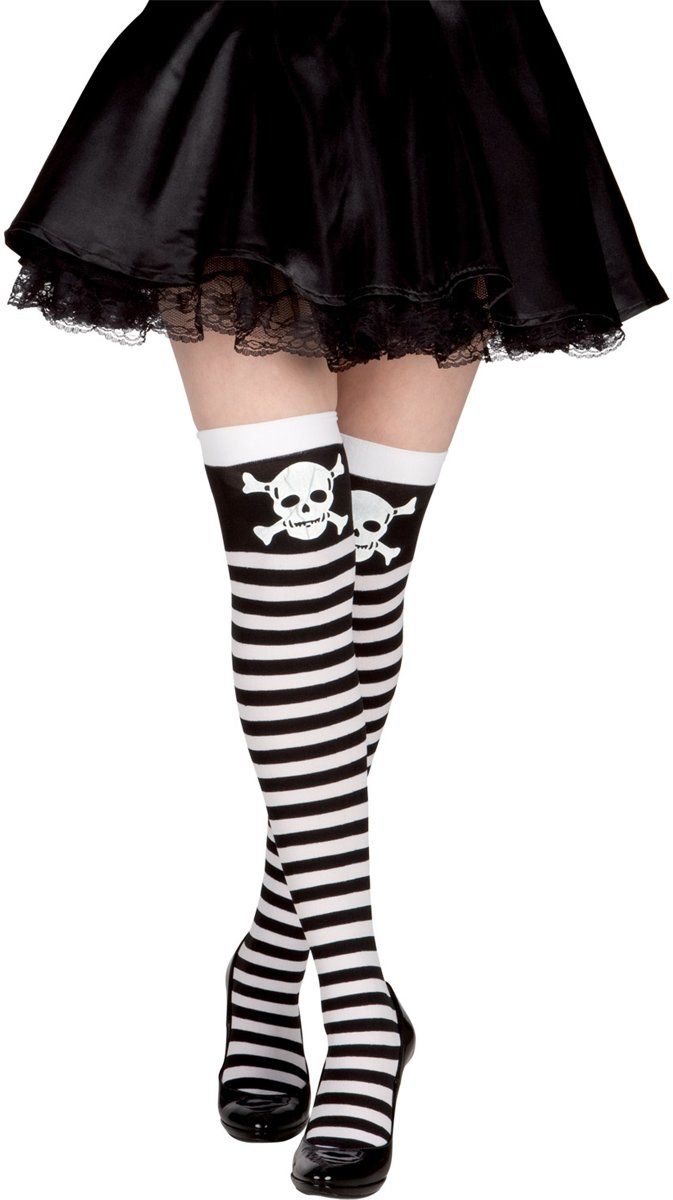 Generik Zwart met witte piraten kousen - Verkleedattribuut