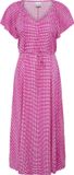 ICHI Dames Jurk IHAYA DR8 Korte Mouw V-hals Viscose/Elastaan Geruit PINK/WHITE GRAPHIC SCALLOP