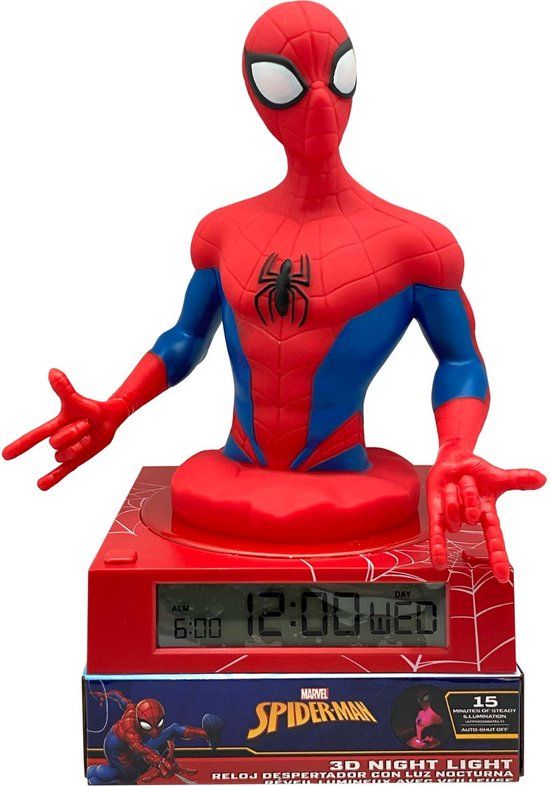Spider-Man 3D Wekker met nachtlampje en geluiden