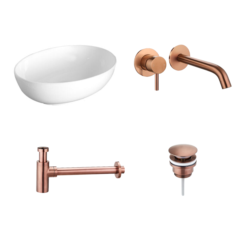 Badkamerplanet Keramische Waskomset Stadium Brons Inbouwkraan 52x39x13 cm