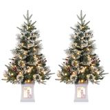 2 stuks kunstkerstboom 90 cm met 78 warmwitte leds, werkt op batterijen, pre-lit premium sneeuwflocked kunstkerstboom met rode bessen, kerstdecoratie voor thuis