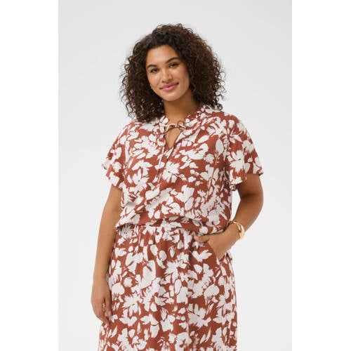 Kaffe Curve Kaffe Kaffe Curve gebloemde top koraalrood