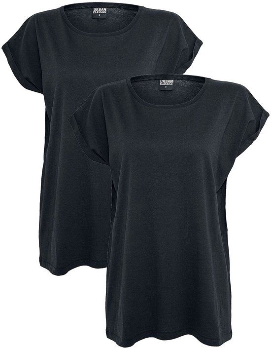 Urban Classics Extended Shoulder Tee 2 Pack Dames T-shirt - Zwart - M