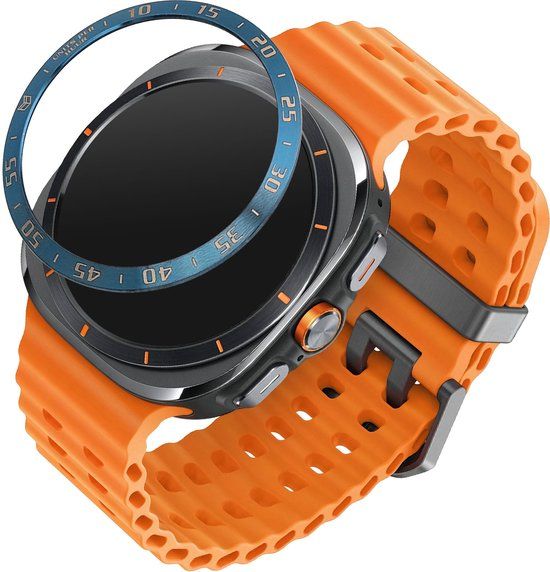 kwmobile Beschermende Ring geschikt voor Samsung Galaxy Watch Ultra 47mm Fitness Tracker - Bezel Ring voor smartwatch - Beschermring voor smartwatch in blauw / wit.