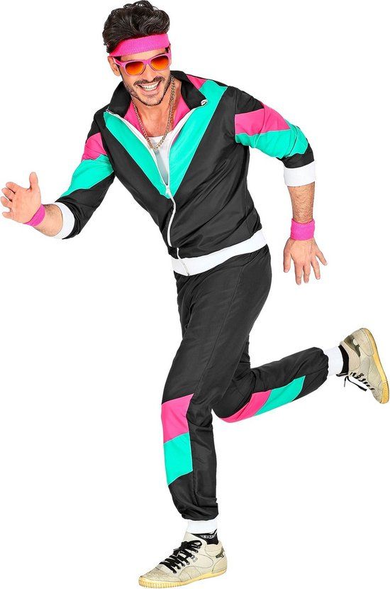 W WIDMANN MILANO Party Fashion Widmann - Zwart Jaren 80 Retro Trainingspak Joop - Mannen - XXXL - BlauwZwart
