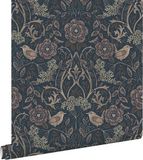 ESTAHome Behang Bloemen en Vogels Donkerblauw en Oudroze - 53 cm x 10.05 m