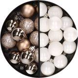 Billiet - Vanlaere Boules de Noël 34x pc - 3 cm - champagne et blanc - plastique