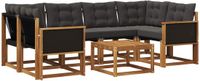 vidaXL Hoek loungeset 6 zitplekken Naturel en zwart Acacia hout