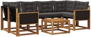 vidaXL Hoek loungeset 6 zitplekken Naturel en zwart Acacia hout