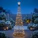 Spetebo Metalen kerstboom met sterrenopslag, 210 cm, geschikt voor buiten, met afstandsbediening en timer - 370 LED's - Zwart met warmwit licht en lichteffecten