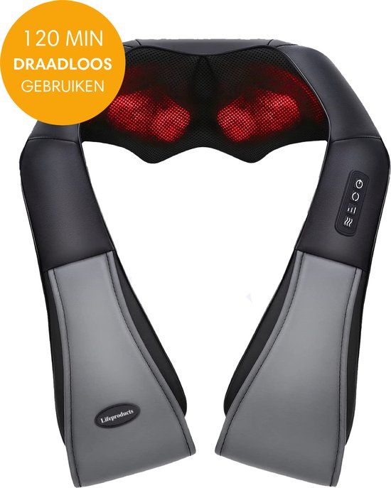 Lifeproducts Shiatsu Massagekussen Draadloos met Infrarood Verwarming