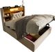 STILVORA Gestoffeerd Bed 90x200 cm – LED & USB-C Opladen – Hydraulische Opbergruimte – Hoofdbord Met Plank – Beige – Zonder Matras