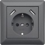 LEDmaxx USB1003 - Stopcontact (1-voudig) - Met USB - Kinderbeveiliging - Antraciet