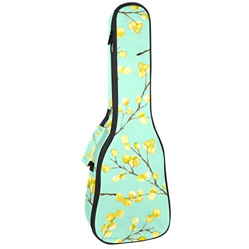 Mersov Tenor Ukulele Gigbag Waterdichte Ukelele Case Gewatteerde Rugzak, Geweldig voor Sopraan Concert (21/23/24") Geel Mimosa Takken Groen