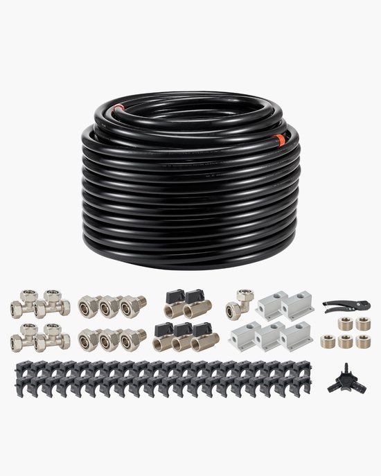VEVOR Persluchtslangenset 60,96mx19,05mm HDPE/Aluminium Luchtleidingsysteem Zwart