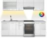 Vicco Keukenblok R-Line, Wit Hoogglans/Wit, 240 cm, WB Marmer met LED-strip