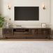 Merax Meuble TV avec façade texturée, table TV en MDF avec 3 portes, meuble TV avec tiroir et compartiments ouverts, meuble TV pour salon, noyer