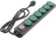 Decoris stekkerdoos - 6-voudig - zwart/groen - 1,5 meter - Waterproof