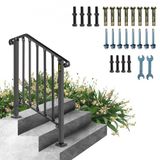 VEVOR Rampe en fer forgé 2-3 marches Rampe d'escalier 37 cm Rampe en fer forgé Distance entre les poteaux 71 cm Rampe d'escalier extérieure intérieure 97-97,8 cm pour jardins, immeubles résidentiels, immeubles de bureaux commerciaux Noir