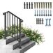 VEVOR Rampe en fer forgé 2-3 marches Rampe d'escalier 37 cm Rampe en fer forgé Distance entre les poteaux 71 cm Rampe d'escalier extérieure intérieure 97-97,8 cm pour jardins, immeubles résidentiels, immeubles de bureaux commerciaux Noir