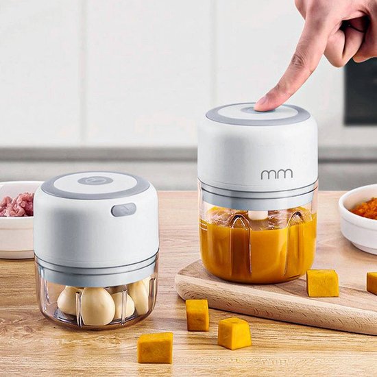 Mikamax Mini Food Processor - Keukenmachine - Hakmolen - Oplaadbaar – Draagbaar – Incl. Mesjes - Incl. 2 kopjes (200 & 300ml)